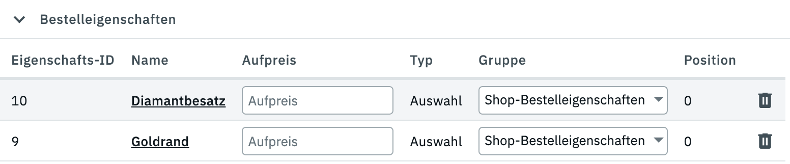 bestelleigenschaft optionen verknuepfung