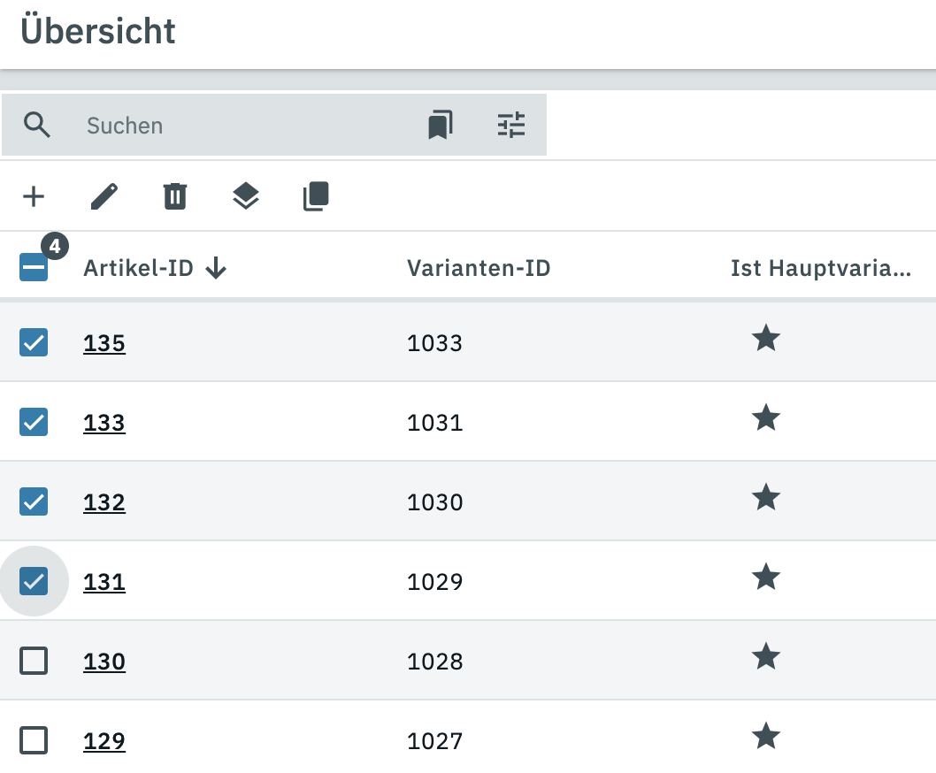 suche uebersicht toolbar