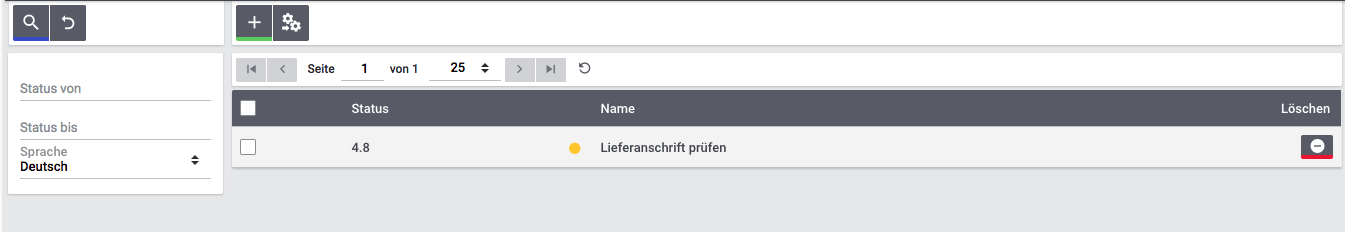 PLZ Filter Neuer Auftragsstatus