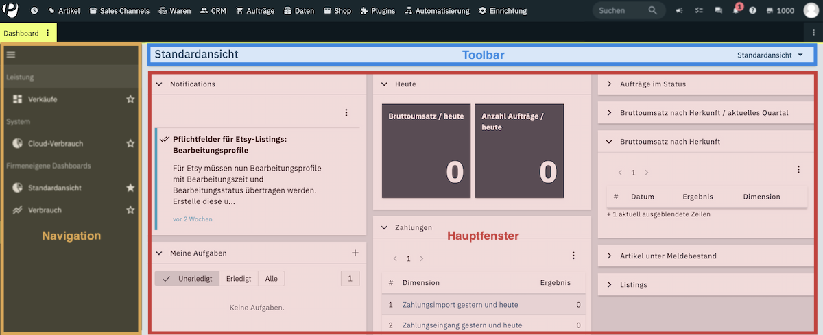 dashboard menue