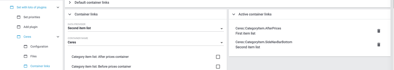 Separate Liste aller aktiven Container-Verknüpfungen