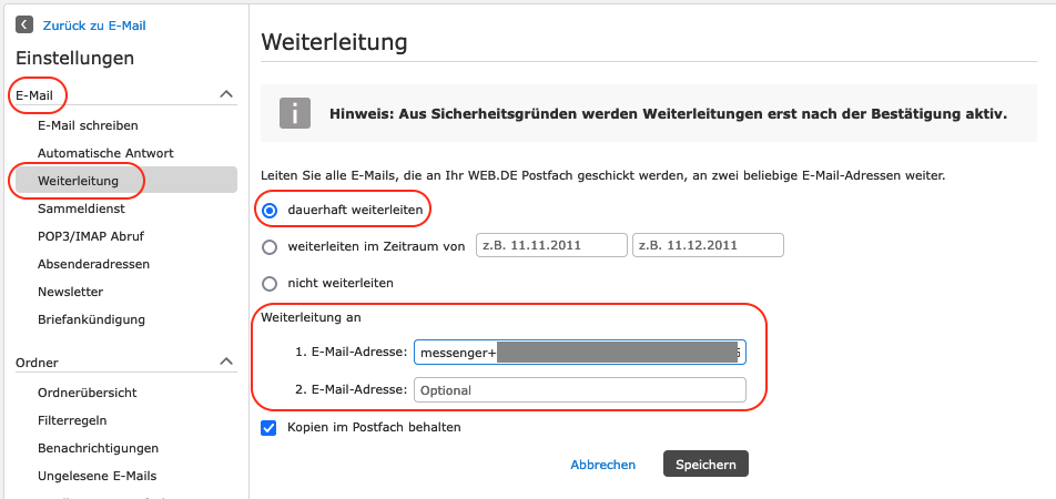 praxisbeispiel web de weiterleitung