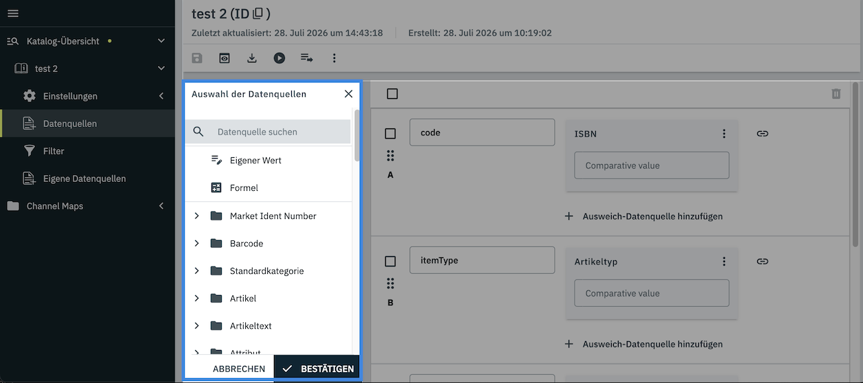 catalogue default data fields