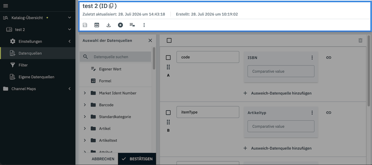 catalogue default toolbar