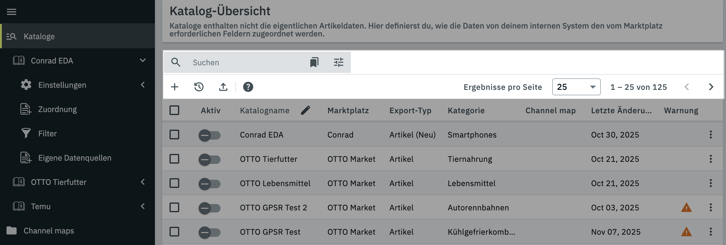 catalogue overview toolbar