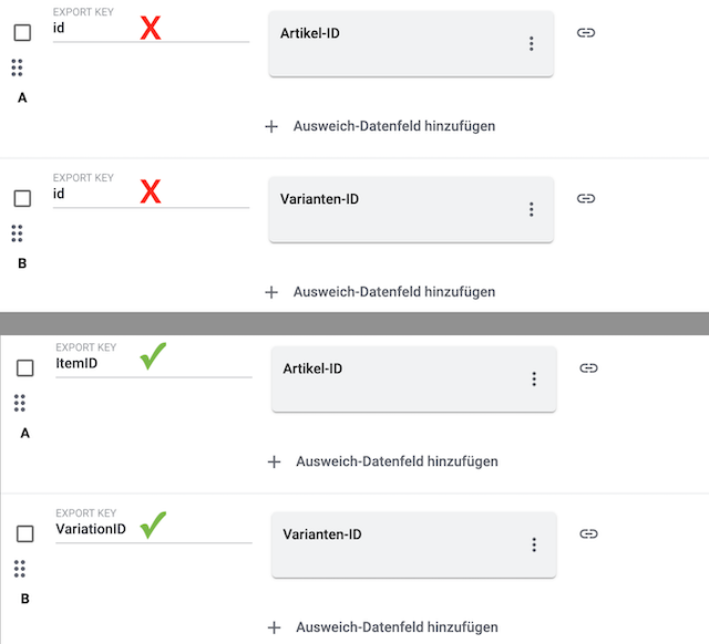katalog export keys
