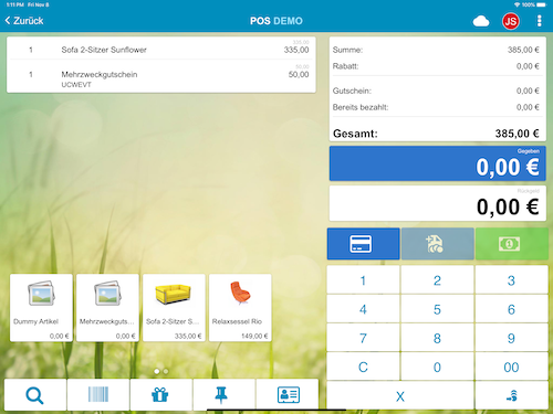 tablet ansicht POS warenkorb