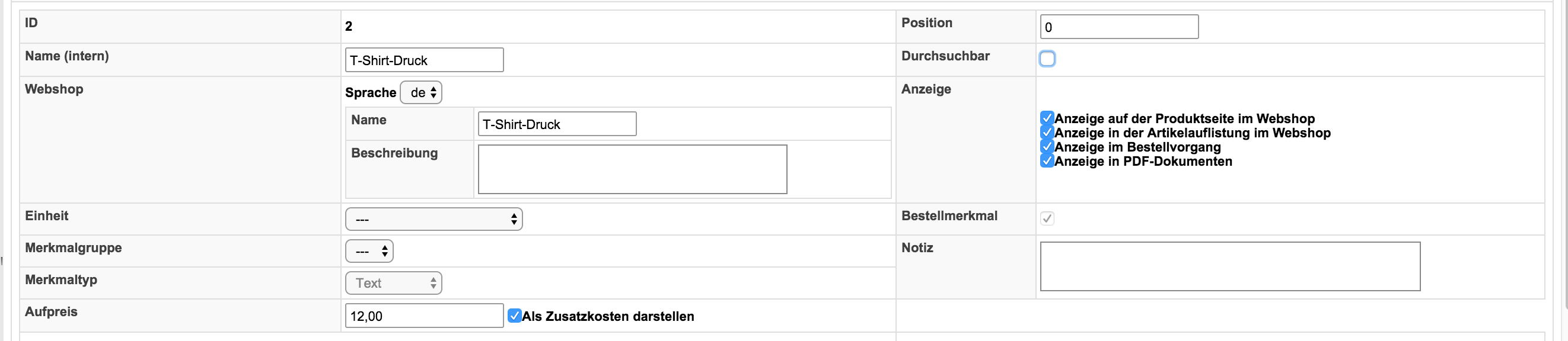bp ceres bestellmerkmale einstellungen