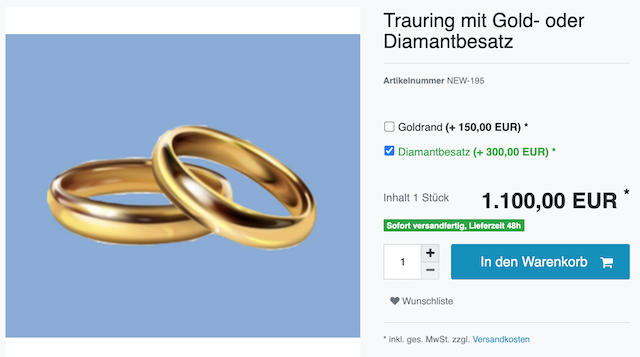 bestelleigenschaft optionen ergebnis