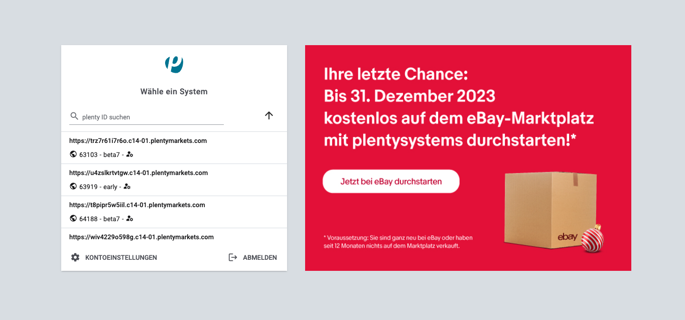 Systemübersicht im PlentyONE Konto
