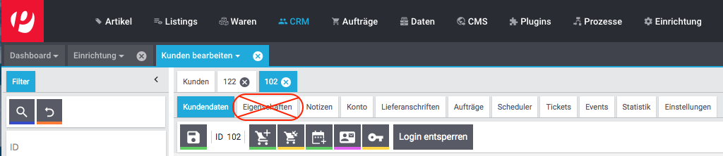 Das Menü CRM » Kunden bearbeiten (deprecated).