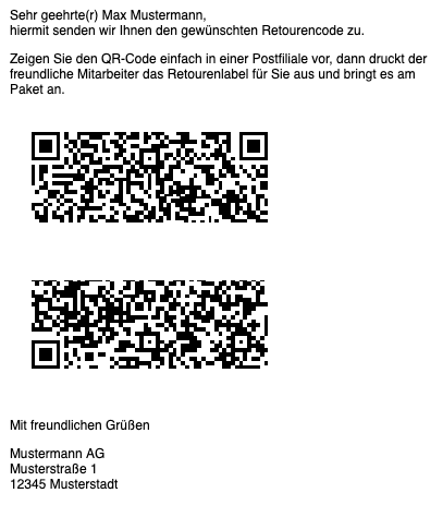 Retourenschein mit QR-Code.