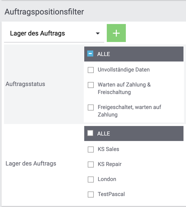 Lager-Filter am Typ Auftragsposition.