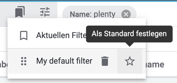 Sternsymbol bei geöffnetem Filter