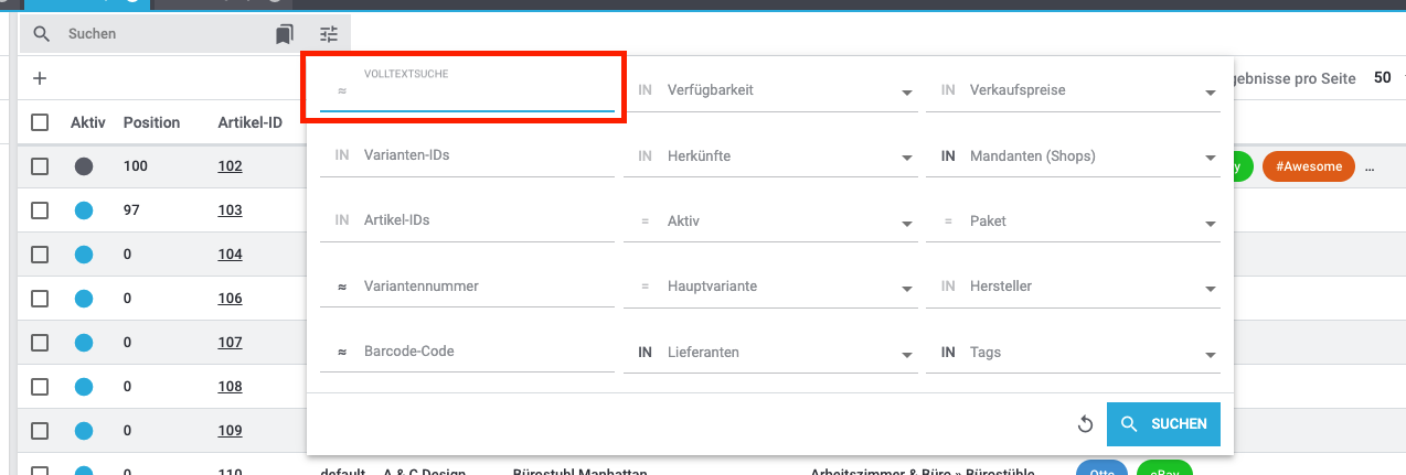 item ui volltextsuche