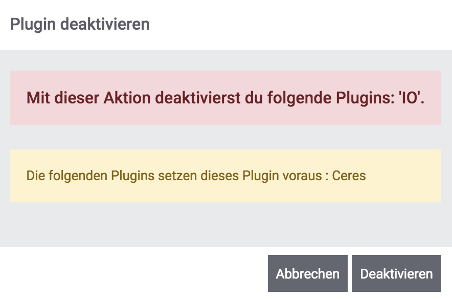 Eine Warnung wird angezeigt