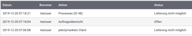 Statuswechsel in der Statushistorie.