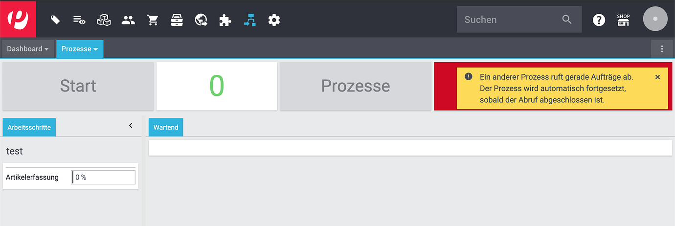 Ein anderer Prozess ruft gerade Aufträge ab. Der Prozess wird automatisch fortgesetzt