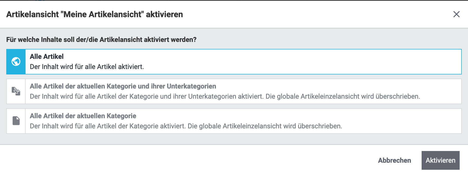 Ansicht nur für die aktuelle Kategorie aktivieren.