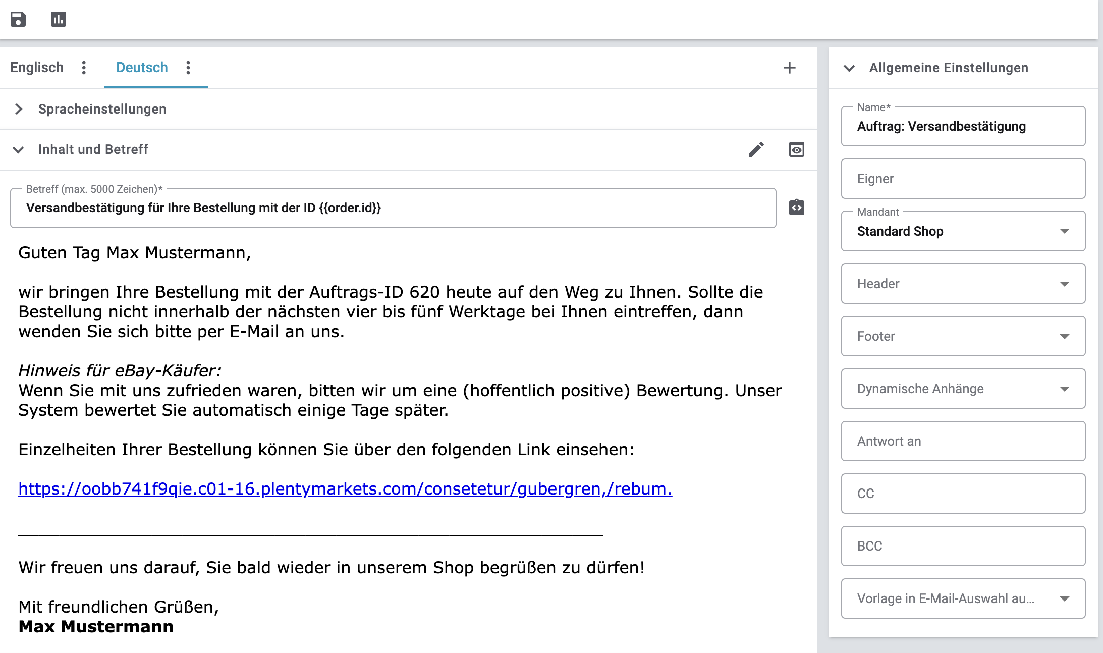 emailbuilder beispiel standardvorlage