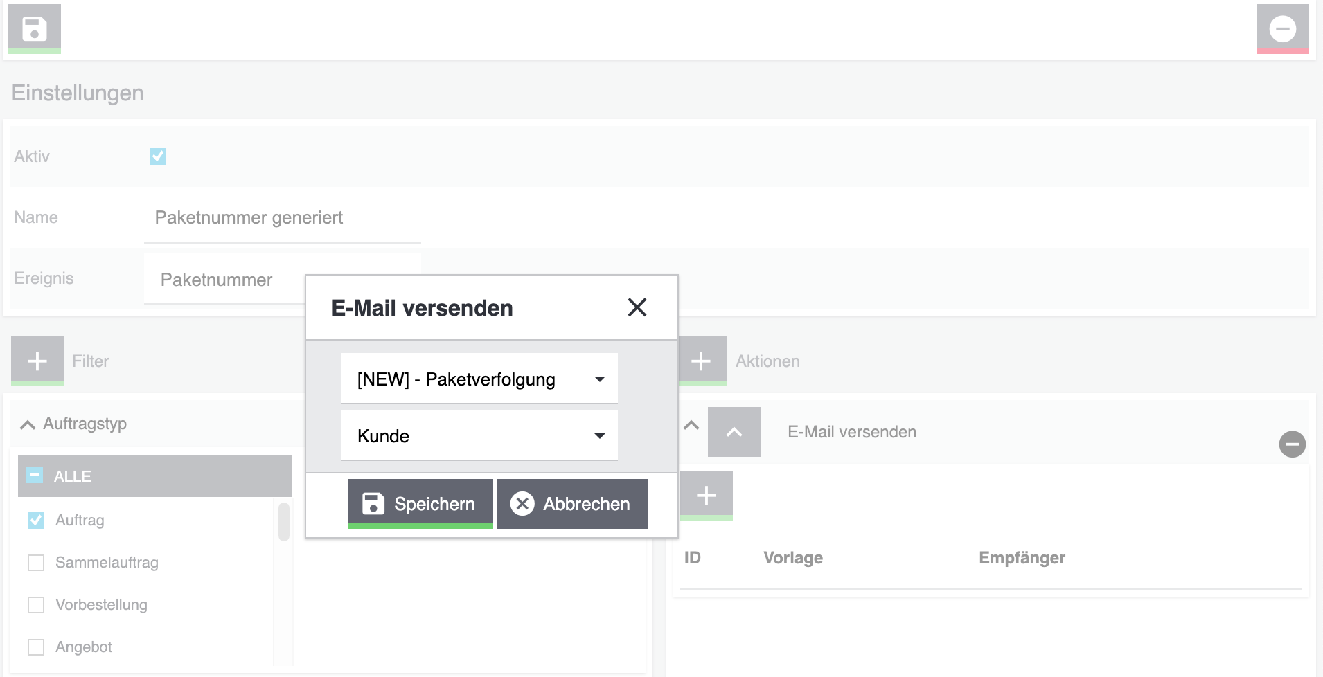 praxisbeispiel ereignisaktion paketnummer