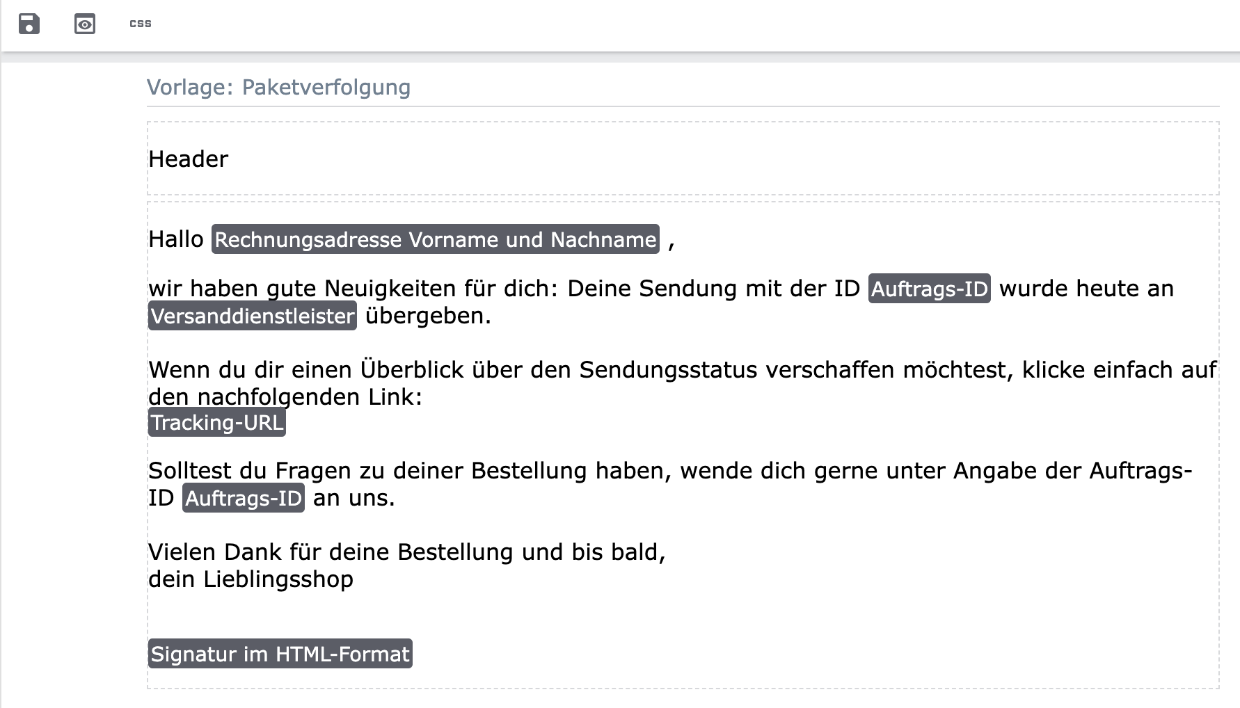praxisbeispiel vorlage editor variablen