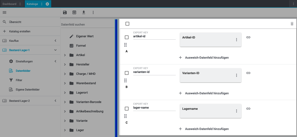 catalogue default added fields