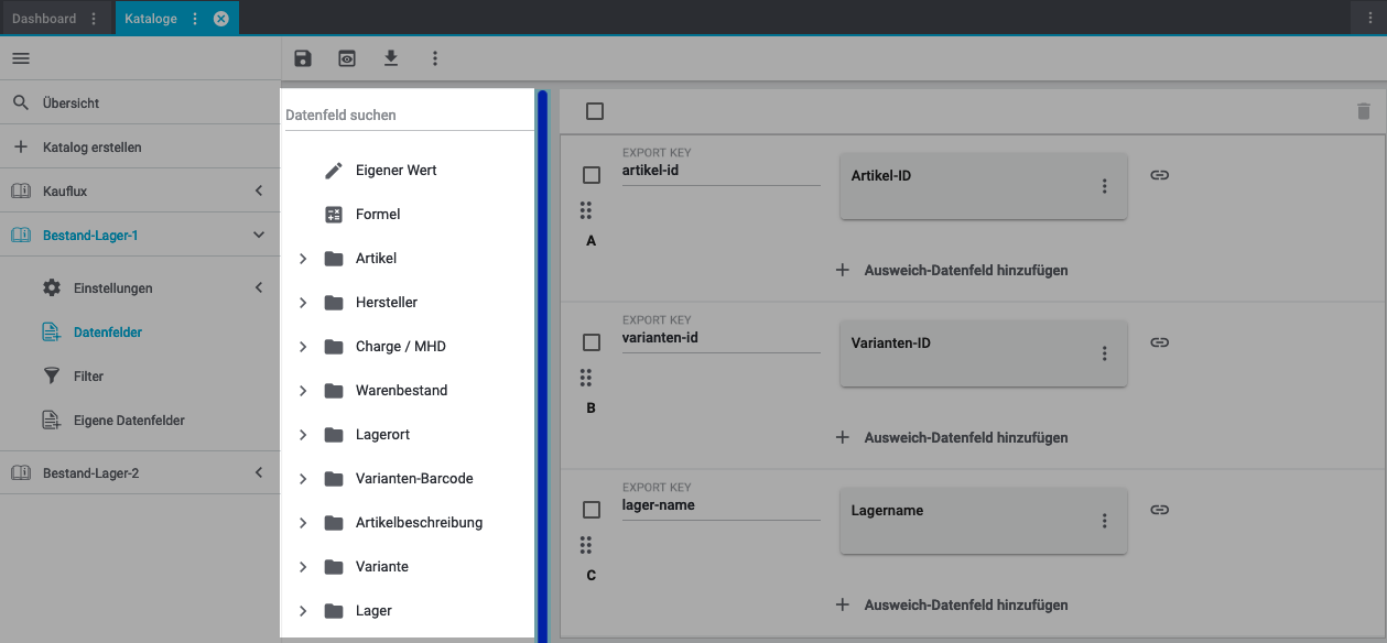 catalogue default data fields