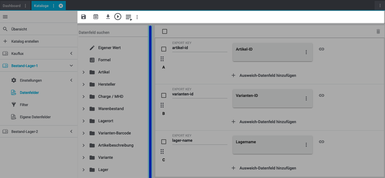 catalogue default toolbar