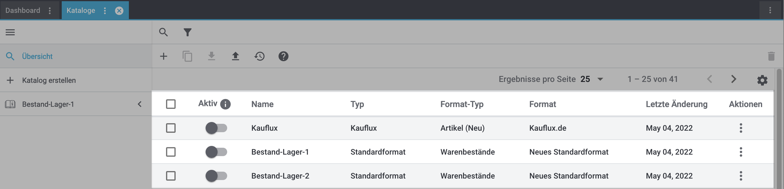 catalogue overview list