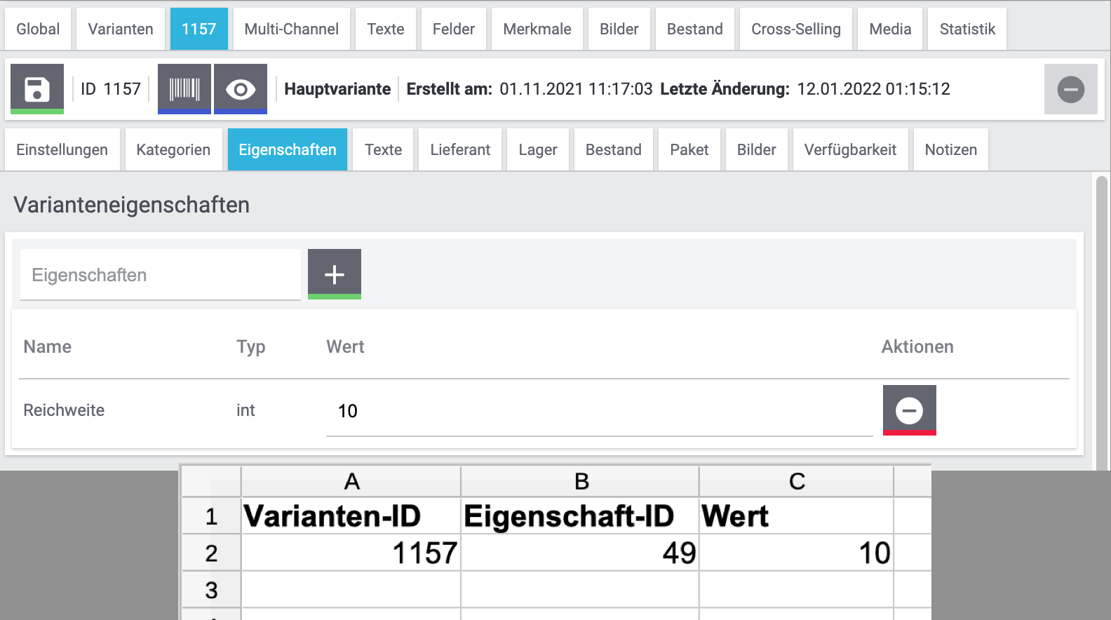 eigenschaften import verknuepfung csv ganzezahl