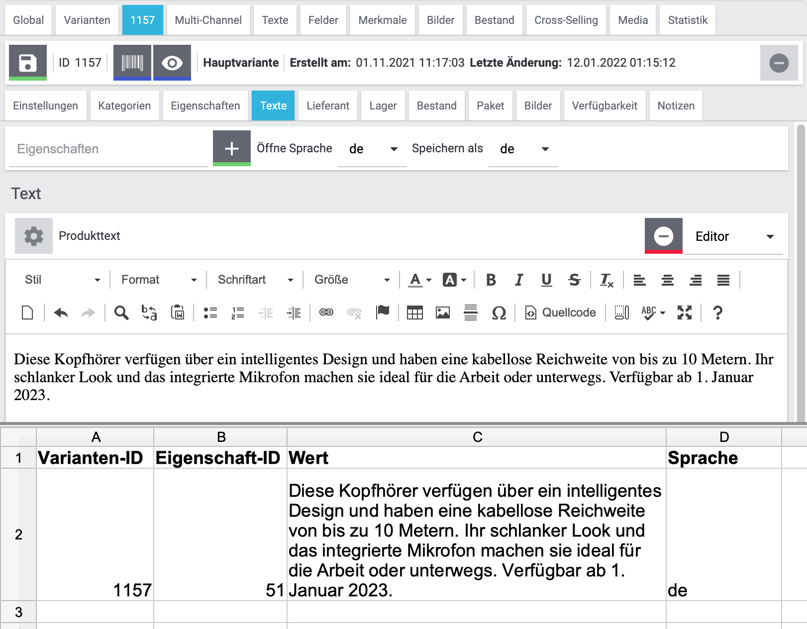 eigenschaften import verknuepfung csv html