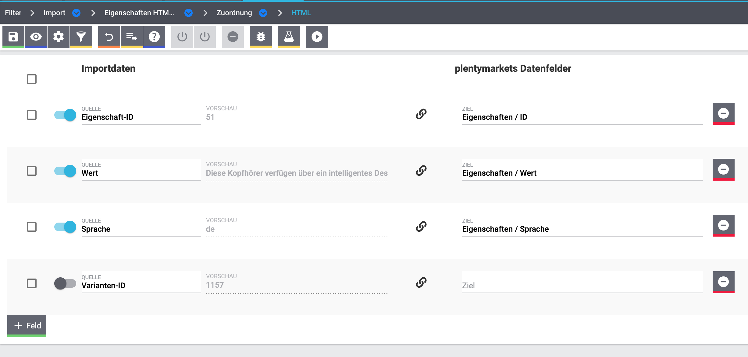 eigenschaften import verknuepfung zuordnung html