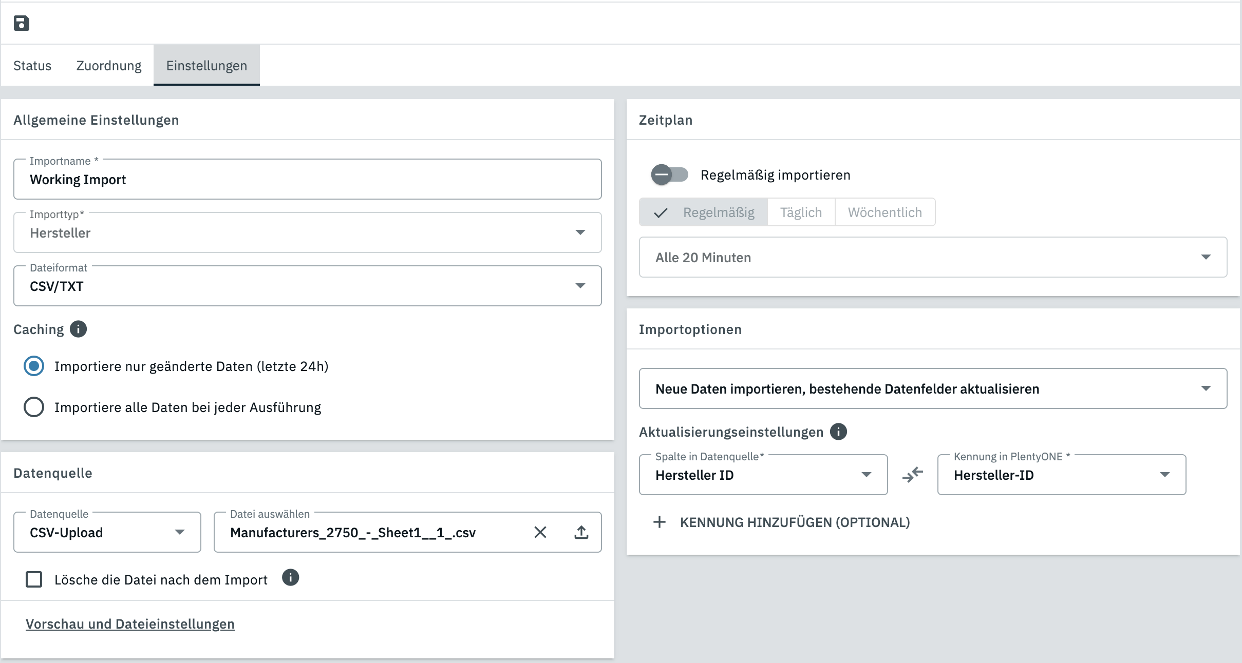 Eine Abbildung des Einstellungen-Tabs
