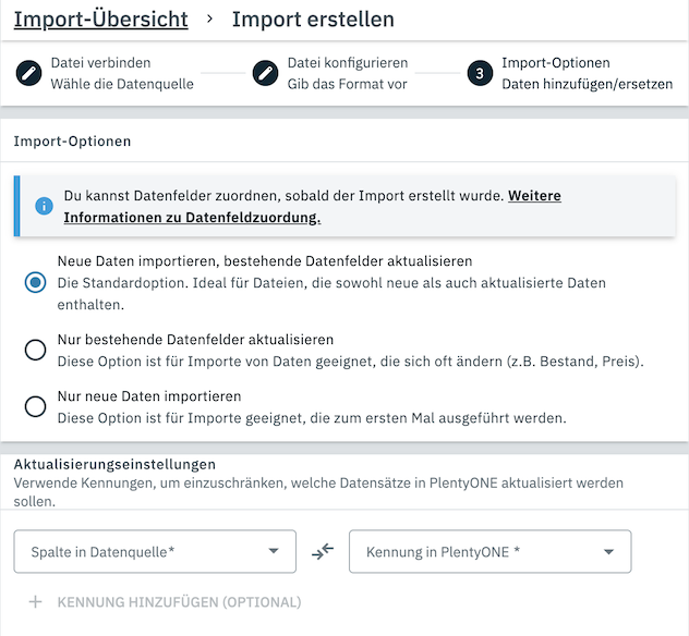 Eine Abbildung von Schritt 3 der Import-Erstellung