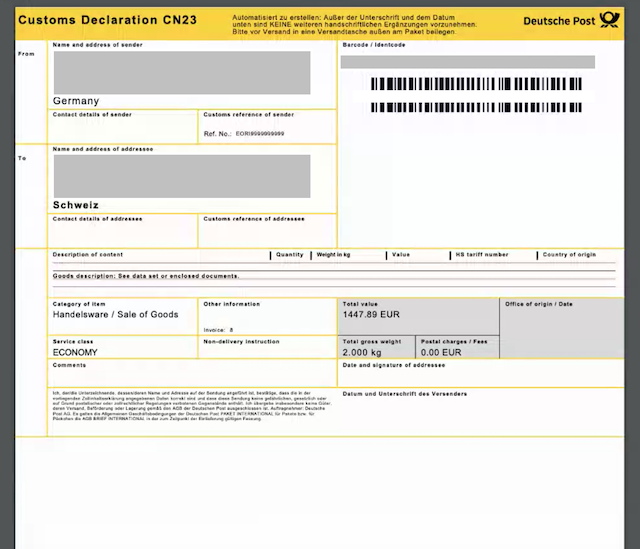 dhl shipping cn23 formular