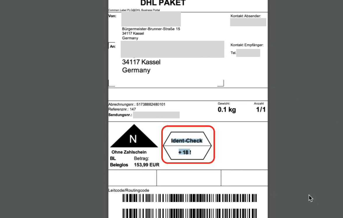 dhl shipping label ident check