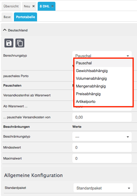 praxisbeispiel dhl shipping portotabelle berechnungstypen