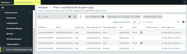Amazon logs price stock export ccc