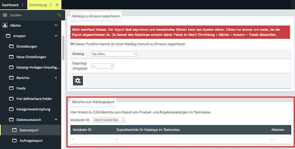 Amazon reports catalogue test mode