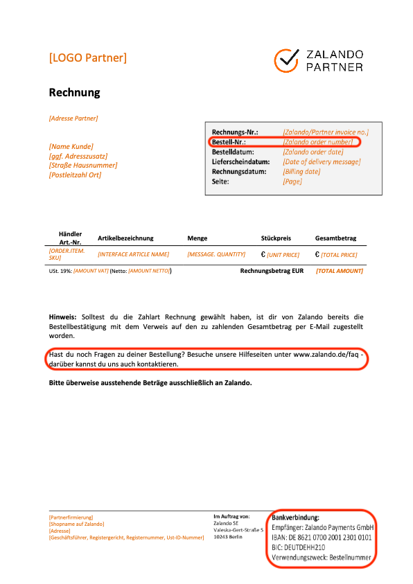 zalando DE invoice