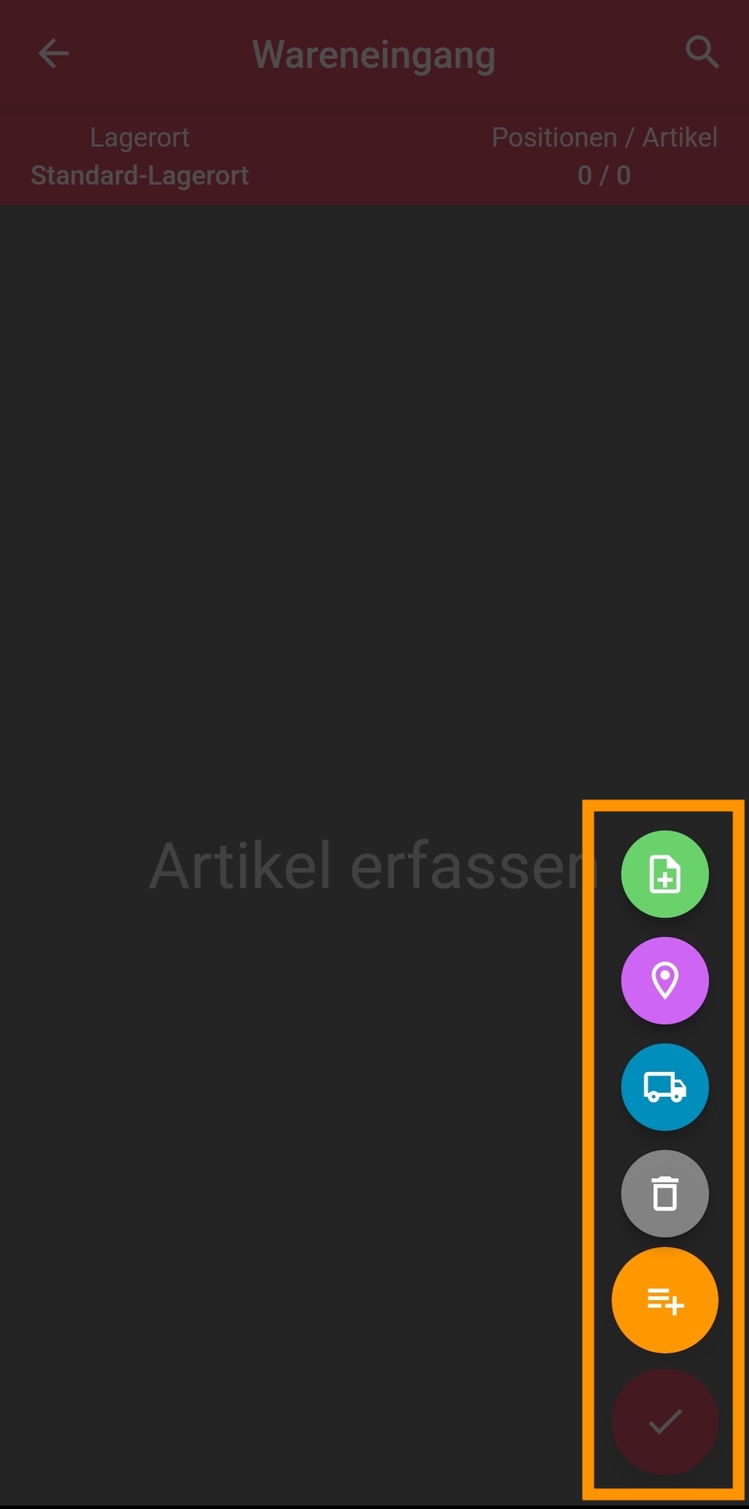 incoming items list actions