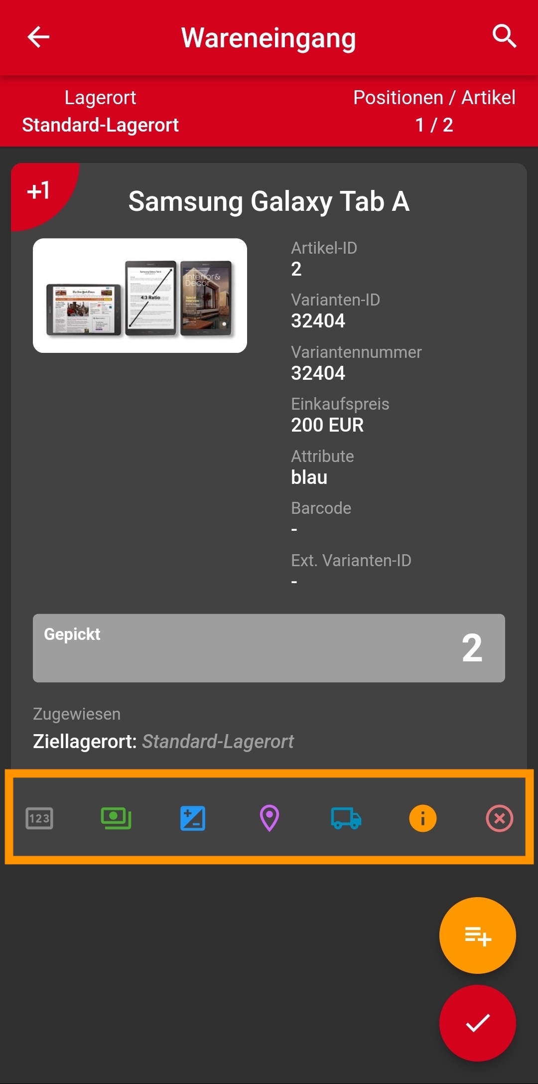 incoming items single actions