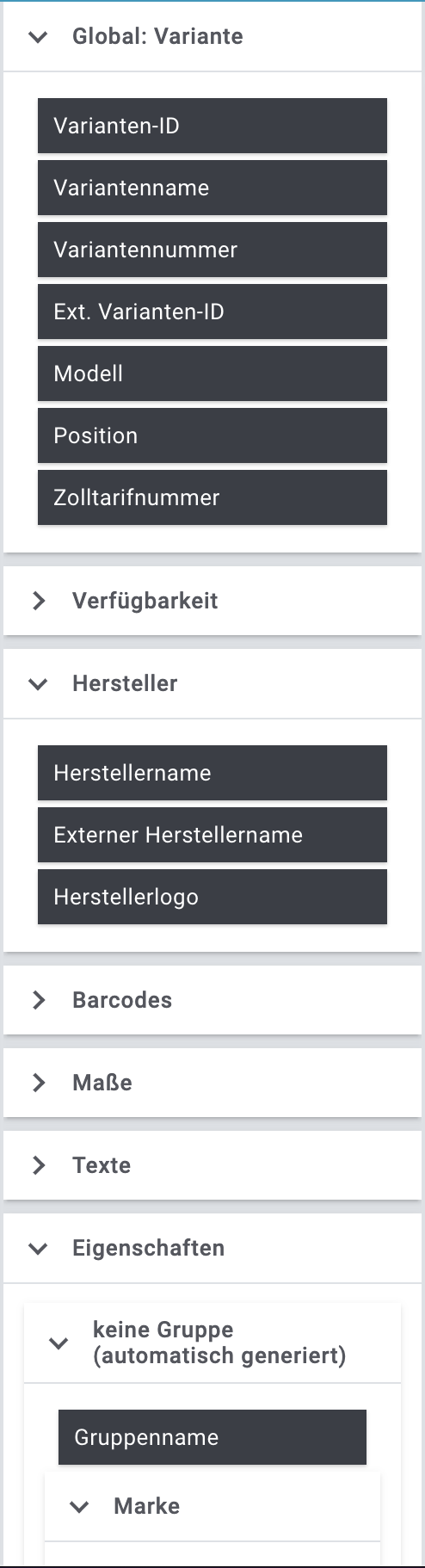 DE Text Widget Datenfelder