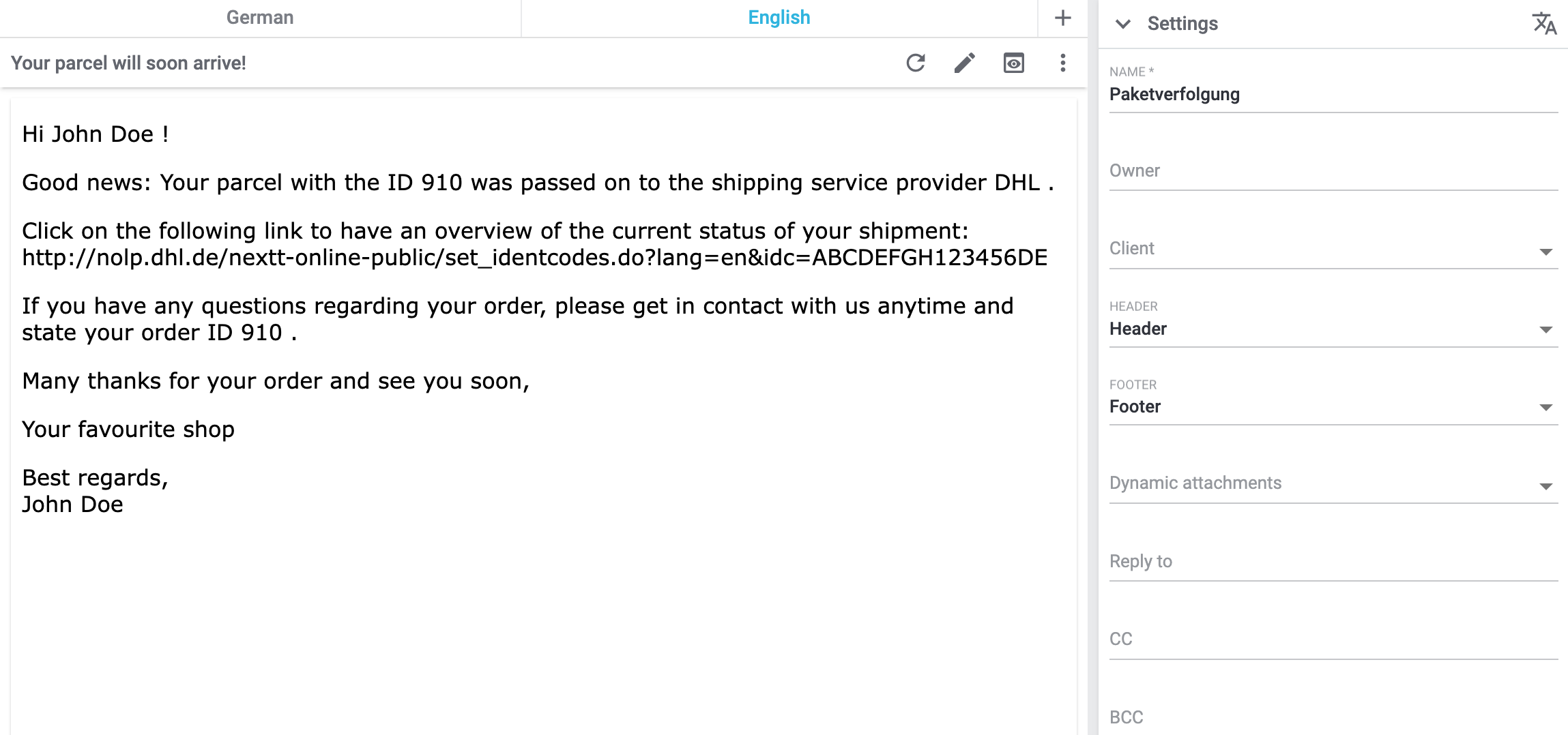 practical example template dummy data