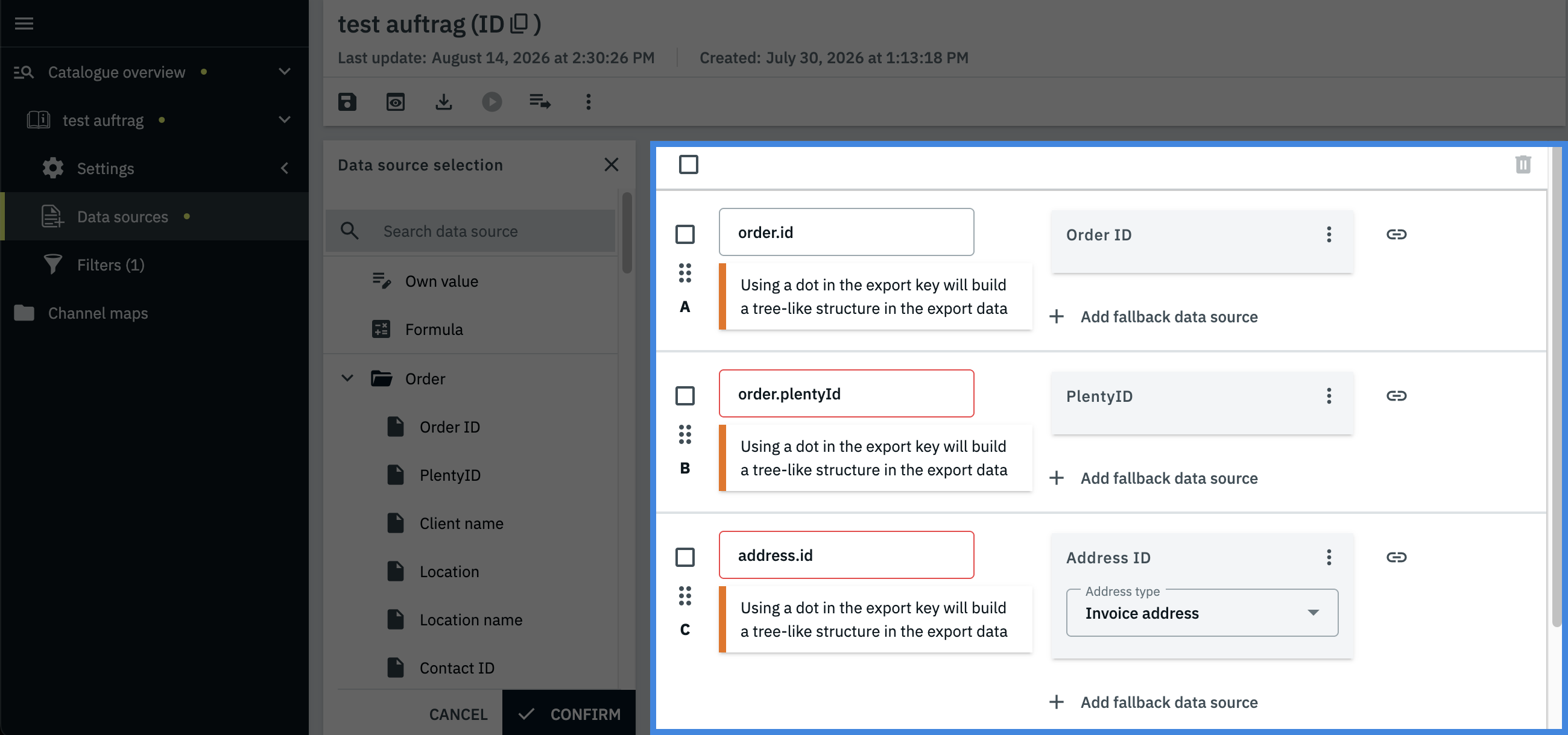 catalogue default added fields