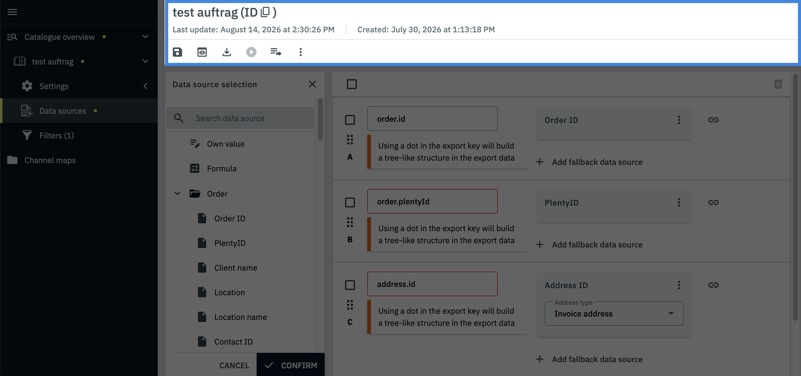 catalogue default toolbar