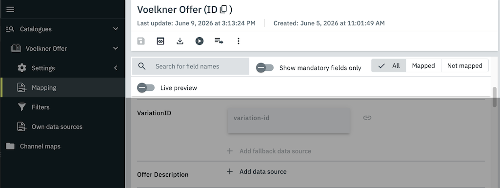 catalogue market toolbar