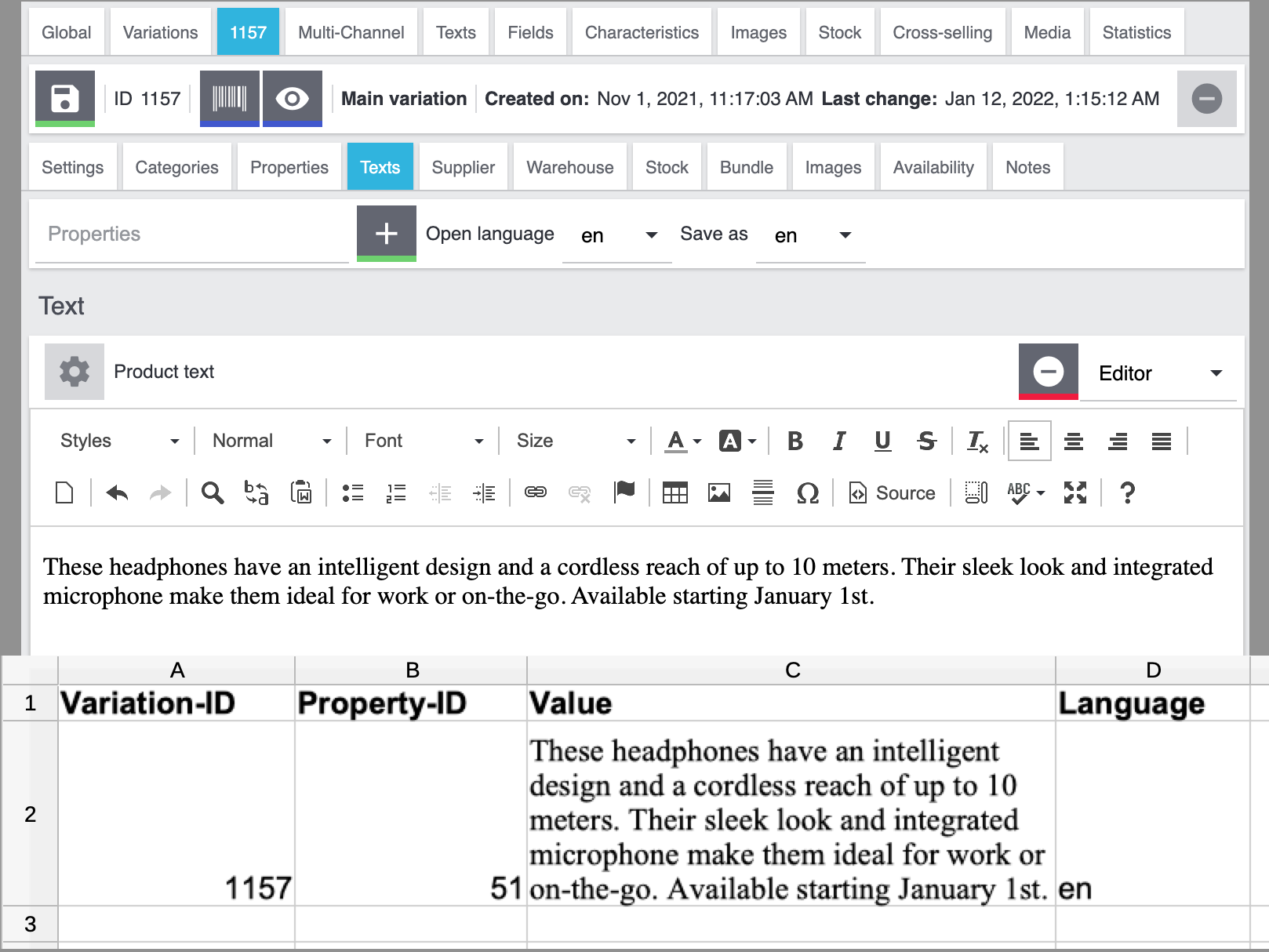 properties import link csv html