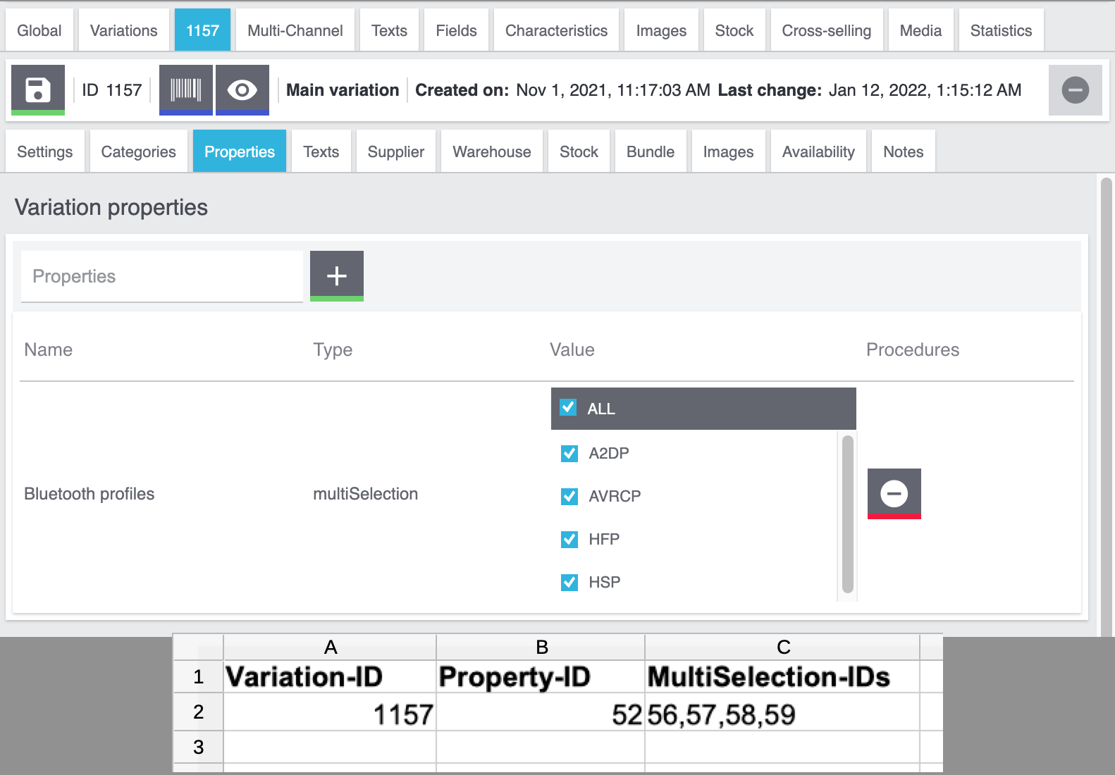 properties import link csv multi